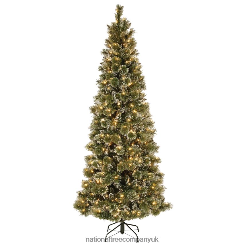 Trees | National Tree Company Pre-Lit Artificial Slim Christmas Tree Green Glittery Bristle Pine White Lights Includes Stand 75 Feet F2L4F127
